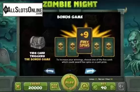 Paytable 2. Zombie Night from X Card
