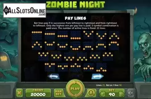 Paytable 3. Zombie Night from X Card
