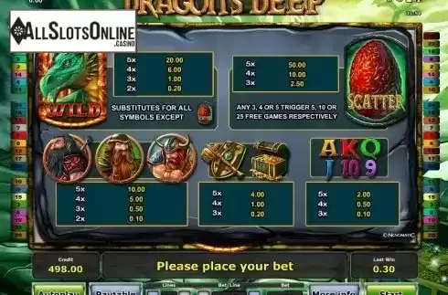 Paytable 1. Dragon's Deep from Greentube