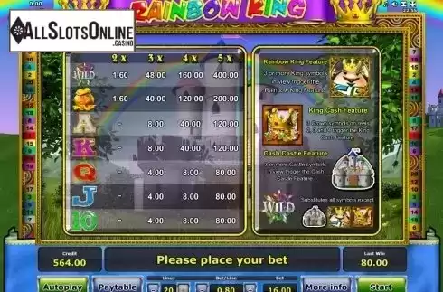 Paytable 1. Rainbow King from Greentube
