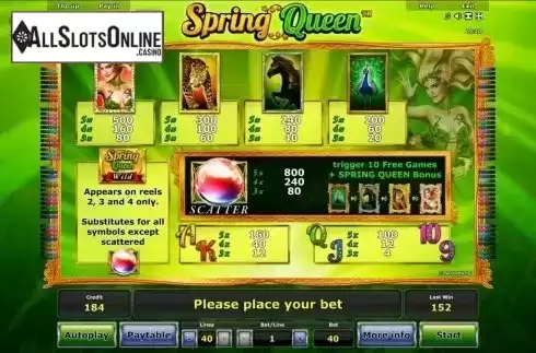 Paytable 1. Spring Queen from Greentube