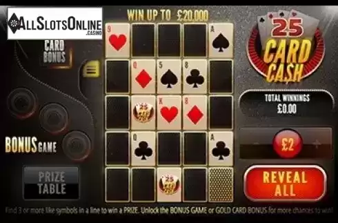 Game screen. 25 Card Cash from Instant Win Gaming
