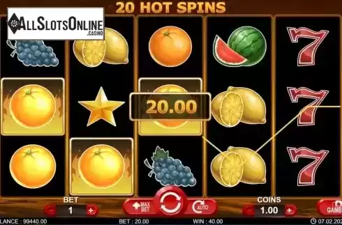 Win screen 2. 20 Hot Spins from 7mojos