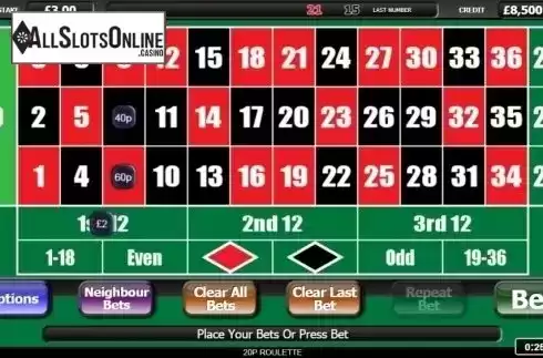 Reel screen. 20p Roulette (Inspired Gaming) from Inspired Gaming