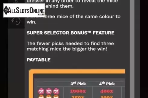 Paytable. 3 Blind Mice (Black Pudding Games) from Black Pudding Games