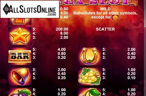 Paytable 1. 40 Mega Slot from Casino Technology