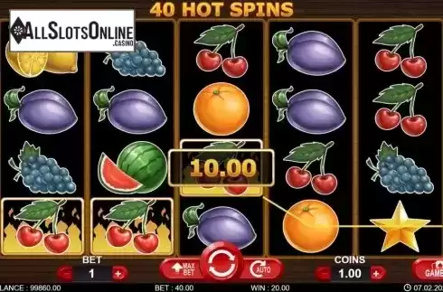 Win screen 2. 40 Hot Spins from 7mojos