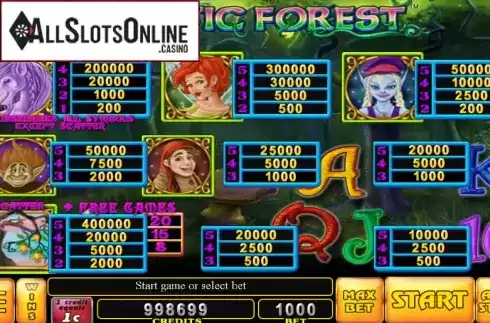 Paytable . Mystic Forest (Noble Gaming) from Noble Gaming