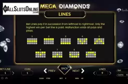 Paytable 3. Mega Diamonds from BetConstruct