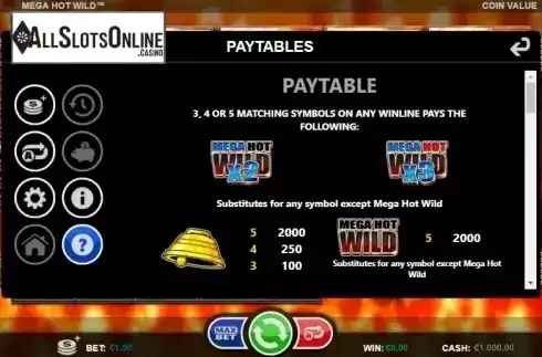 Paytable 1. Mega Hot Wild from Betsson Group