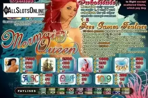 Paytable. Mermaid Queen (RTG) from RTG