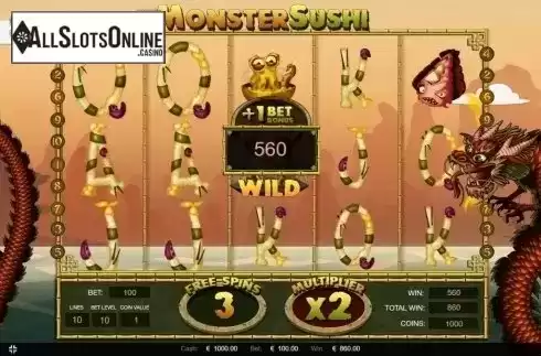 Free Spins screen. Monster Sushi from Thunderspin