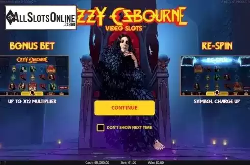 Start Screen. Ozzy Osbourne from NetEnt