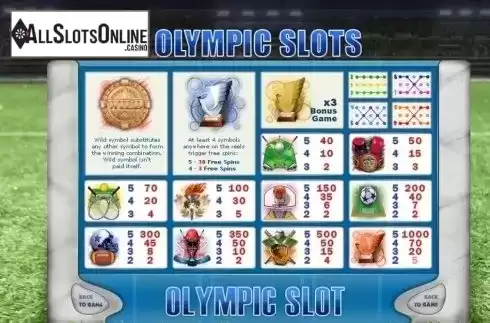 Paytable . Olympic Slots from GamesOS