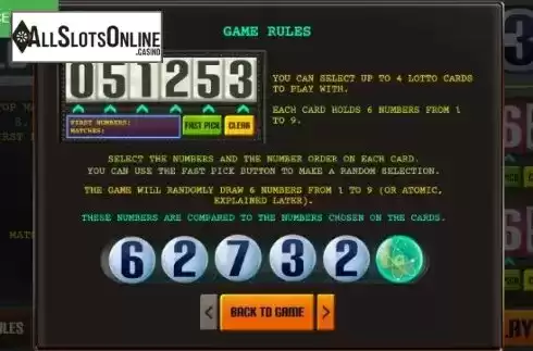 Game Rules. Atomico Lotto from Caleta Gaming