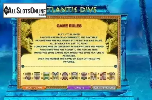 Paytable 2. Atlantis Dive from GamesOS