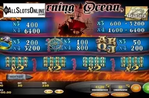 Paytable. Burning Ocean from IGT