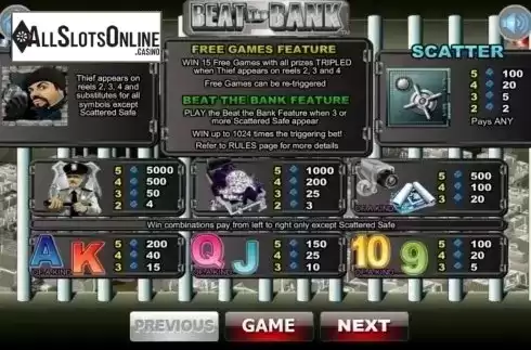 Screen2. Beat The Bank from Wager Gaming