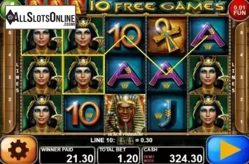 Free Spins screen. Black Pharaoh from Casino Technology