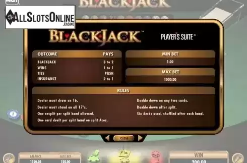 Paytable. Blackjack (IGT) from IGT