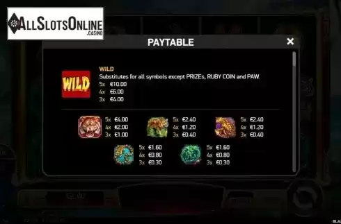 Paytable 1. Blazing Tiger from Ruby Play
