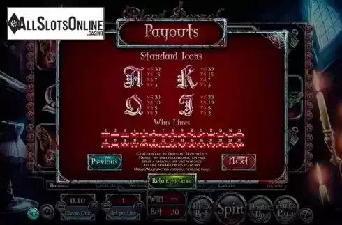 Paytable 4. Blood Eternal from Betsoft