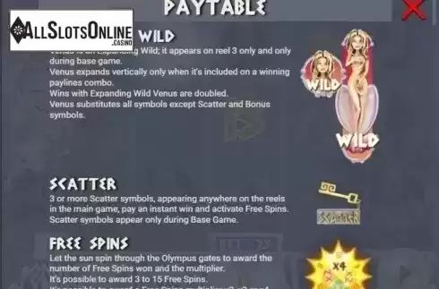 Paytable 1. Bonus Olympus from Game360