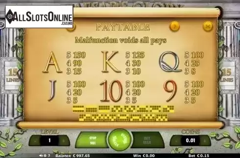 Paytable 1. Caesar's Glory (Join Games) from Join Games