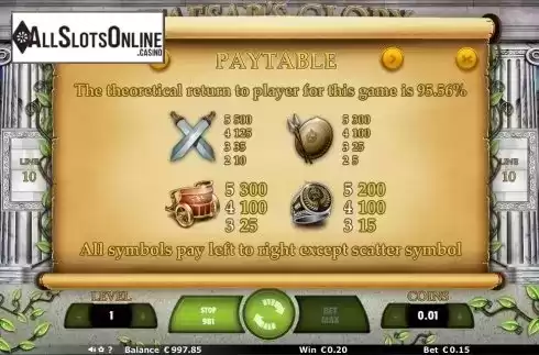 Paytable 2. Caesar's Glory (Join Games) from Join Games
