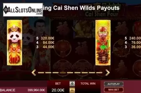 Paytable 1. Cai Shen Four from Gamatron