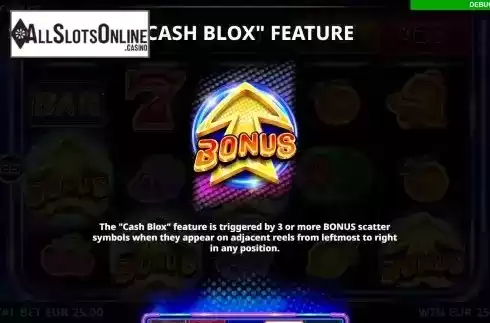 Cash blox feature screen