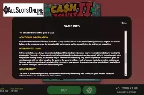 Info 3. Cash Vault II from Hacksaw Gaming