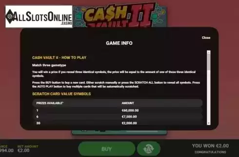 Info 1. Cash Vault II from Hacksaw Gaming