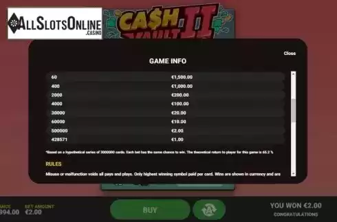 Info 2. Cash Vault II from Hacksaw Gaming
