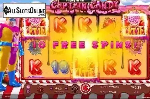 Free spins screen. Captain Candy from GameArt
