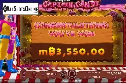 Big win screen. Captain Candy from GameArt