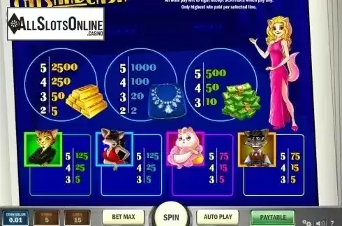 Paytable 2. Cats and Cash from Play'n Go