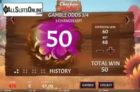 Gamble win screen. Chicken Storm from Fantasma Games