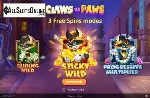 Intro Game screen. Claws vs Paws from Playson
