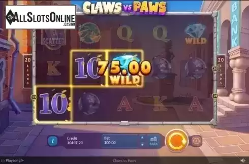 Wild Win screen. Claws vs Paws from Playson