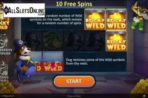 Free Spins screen. Claws vs Paws from Playson