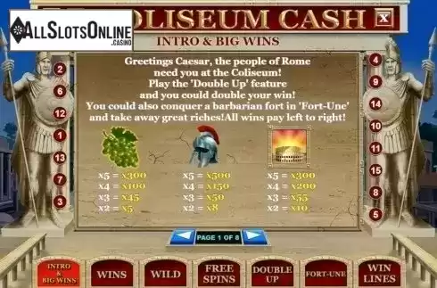 Paytable 1. Coliseum Cash from Slot Factory