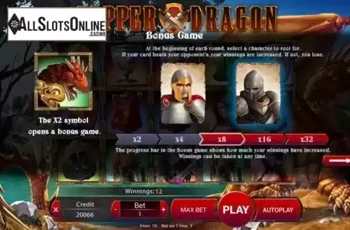 Bonus game screen. Copper Dragon from Mancala Gaming