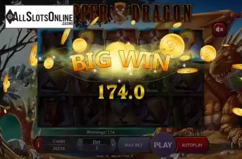 Big win screen. Copper Dragon from Mancala Gaming