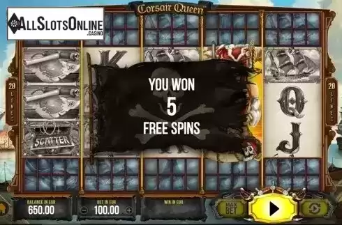 Free spins screen. Corsair Queen from SYNOT