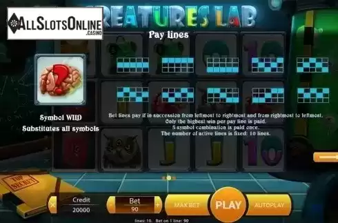 Paytable 2. Creatures Lab from X Play