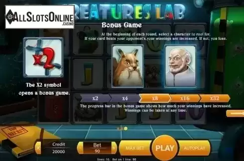 Paytable 3. Creatures Lab from X Play