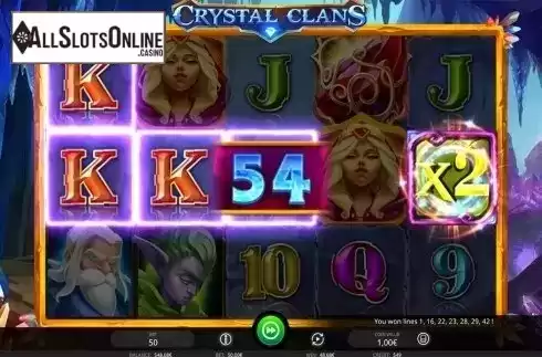 Multiplier win screen. Crystal Clans from iSoftBet
