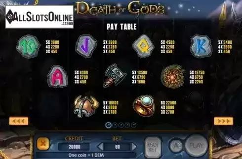 Paytable . Death Of Gods from X Line