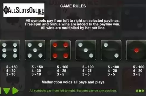 Paytable 1. Dice and Fire from Pragmatic Play